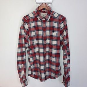🪵⛺️ Abercrombie & Fitch Red & White Button Down Flannel Size Medium 🏈🍂